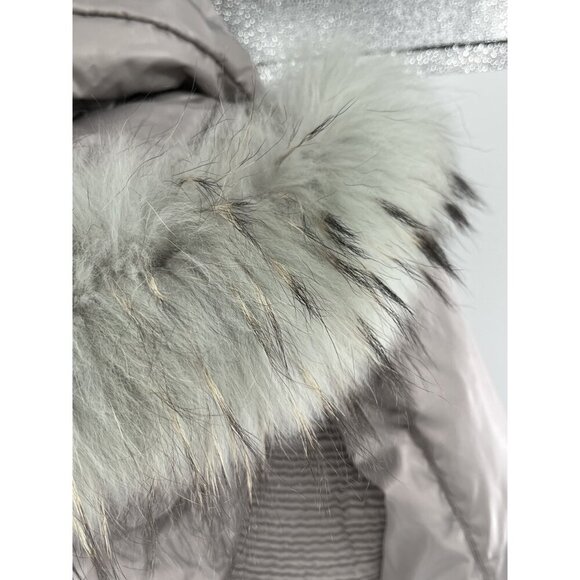 RIZAL Womens Quilted Down Puffer Coat Raccoon Fur Trim Belted Waist Small - Picture 16 of 16